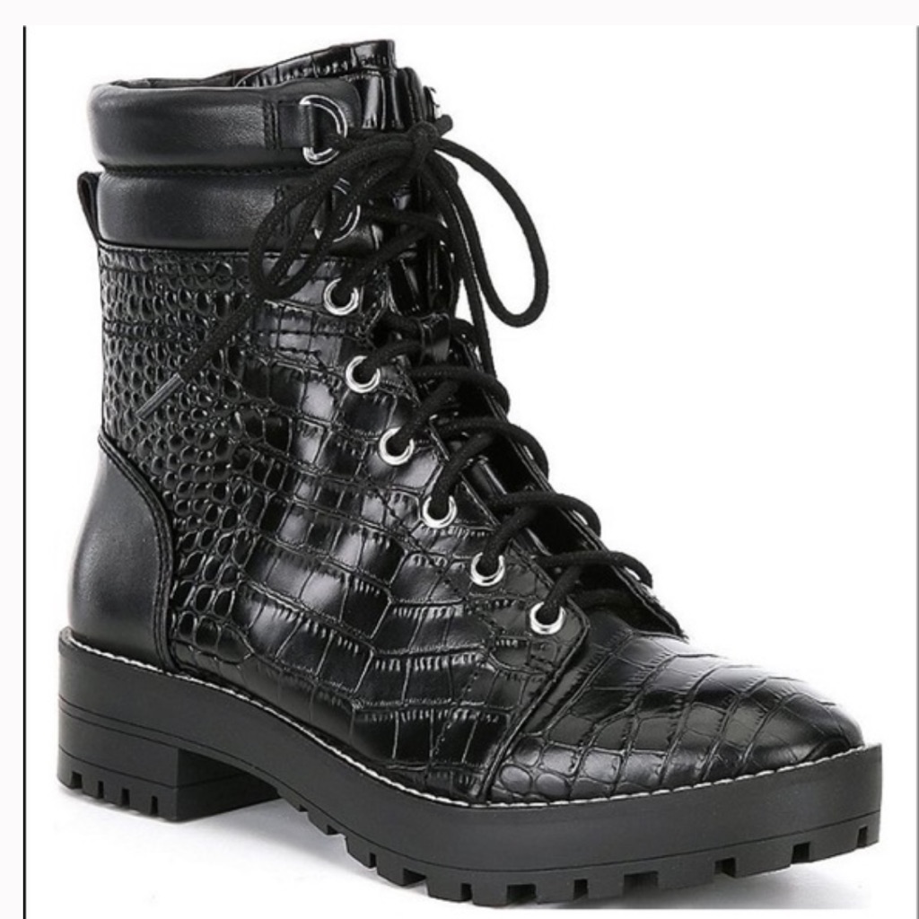 Nwot Gianni Bini Black Croc-Embossed Combat Boots